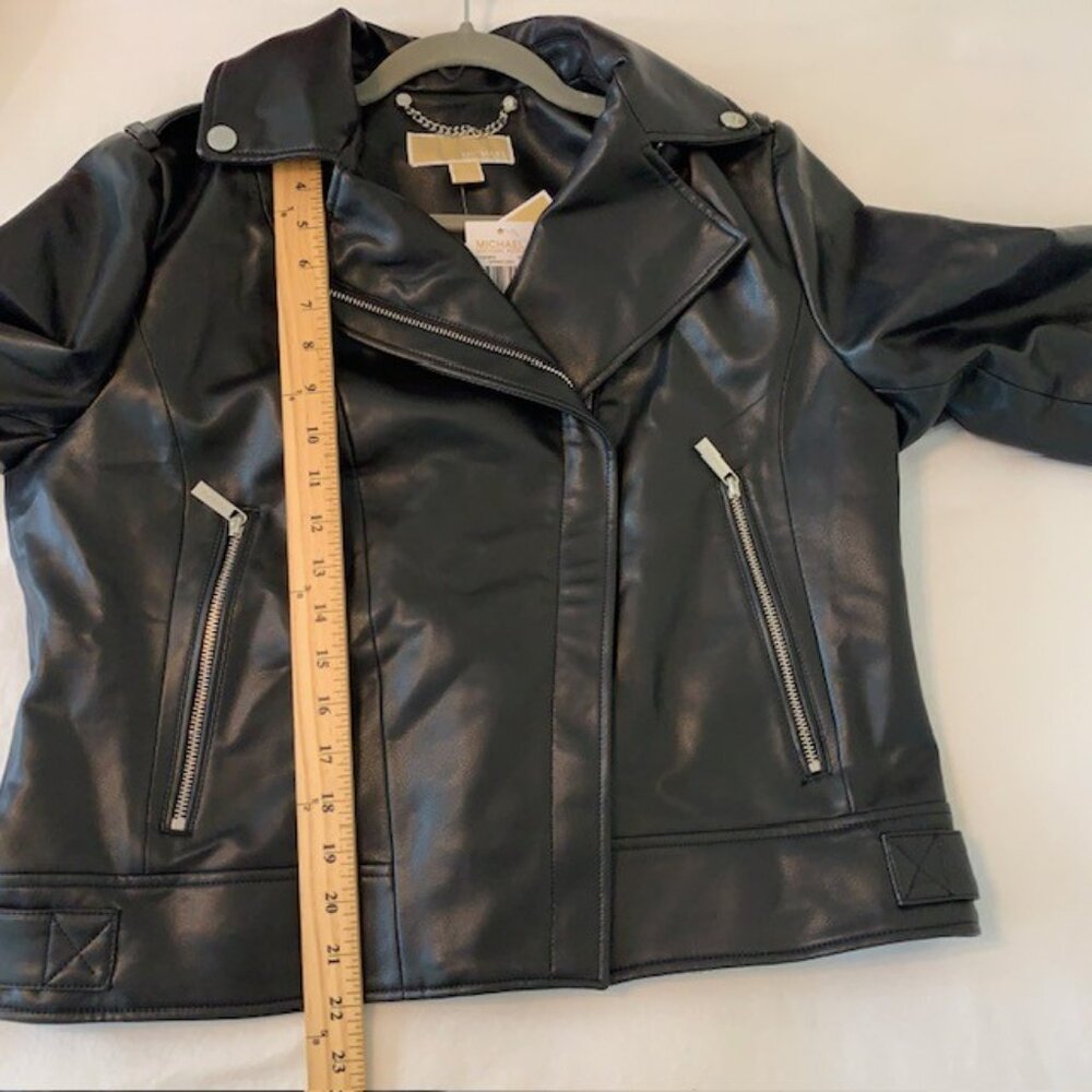 Michael Kors Women's Vegan Leather Moto Jacket Black Size Large NWT - Picture 13 of 14